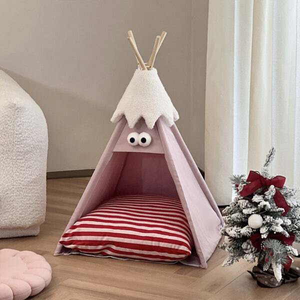 Cute and Funny Striped Semi Enclosed Dog & Cat Tent - Image 6