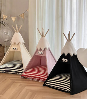 Cute and Funny Striped Semi Enclosed Dog & Cat Tent