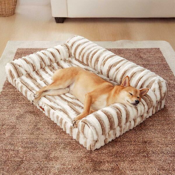 Fluffy Striped Orthopedic Bolster Dog Bed - Luxe Comfort - Image 3