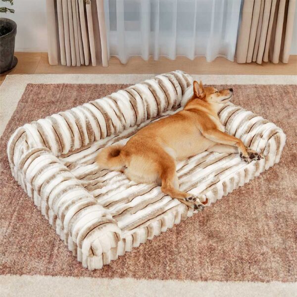 Fluffy Striped Orthopedic Bolster Dog Bed - Luxe Comfort - Image 6