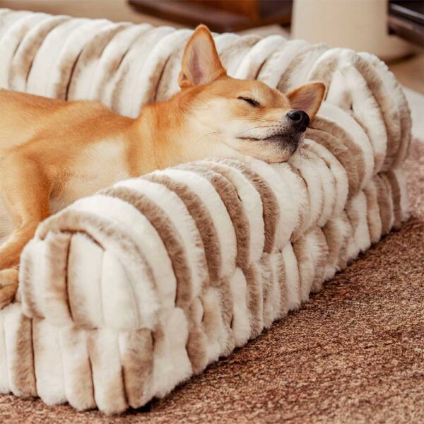 Fluffy Striped Orthopedic Bolster Dog Bed - Luxe Comfort - Image 2
