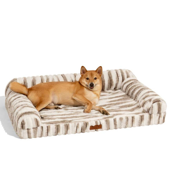 Fluffy Striped Orthopedic Bolster Dog Bed - Luxe Comfort - Image 8