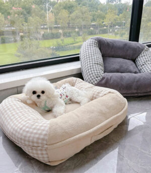Canvas Coral Fleece Waterproof Full Surround Support Dog & Cat Bed