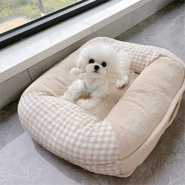 Canvas Coral Fleece Waterproof Full Surround Support Dog & Cat Bed - Image 13