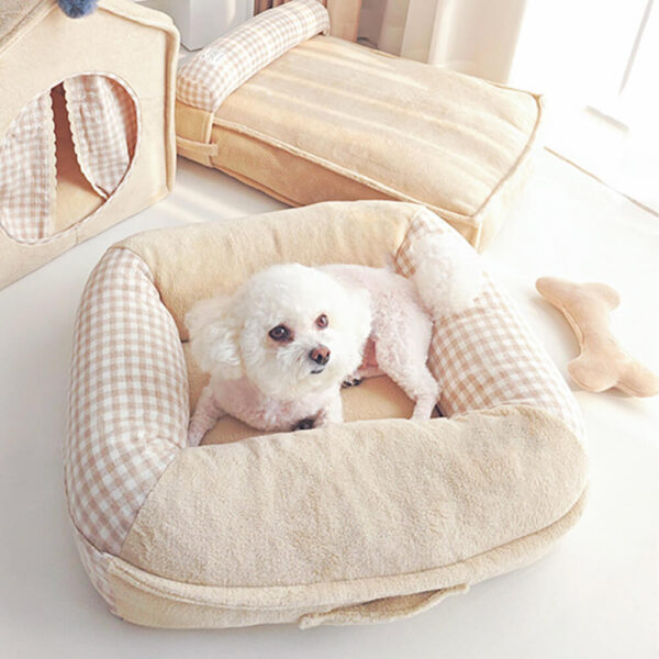 Canvas Coral Fleece Waterproof Full Surround Support Dog & Cat Bed - Image 12