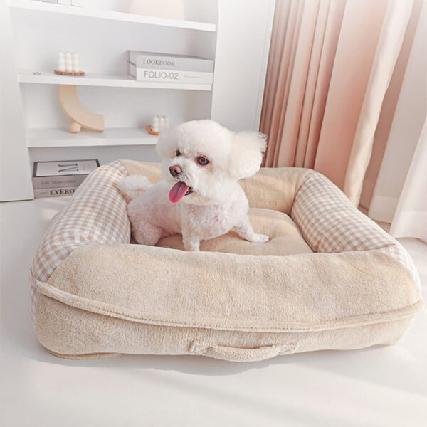 Canvas Coral Fleece Waterproof Full Surround Support Dog & Cat Bed - Image 15