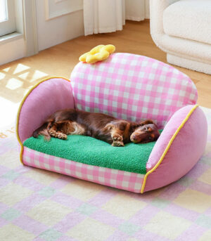 Charming Pink Checkered Washable Dog & Cat Sofa Bed