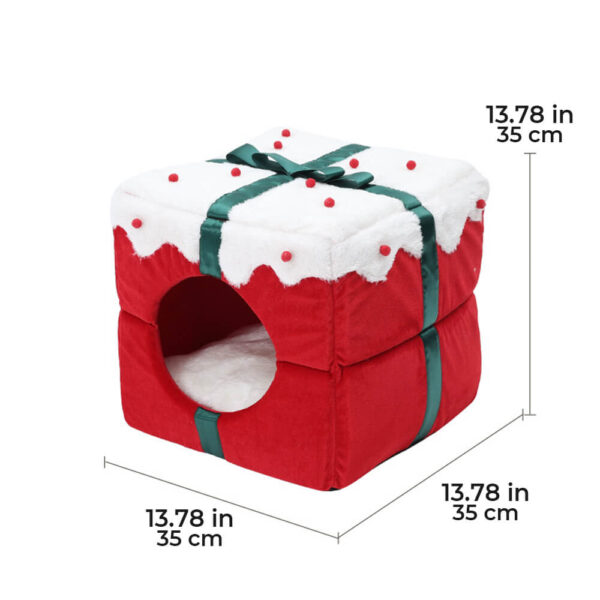 Christmas Gift Box Warm Sleeping Semi-Enclosed Cave Dog & Cat Bed - Image 10
