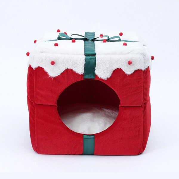 Christmas Gift Box Warm Sleeping Semi-Enclosed Cave Dog & Cat Bed - Image 9