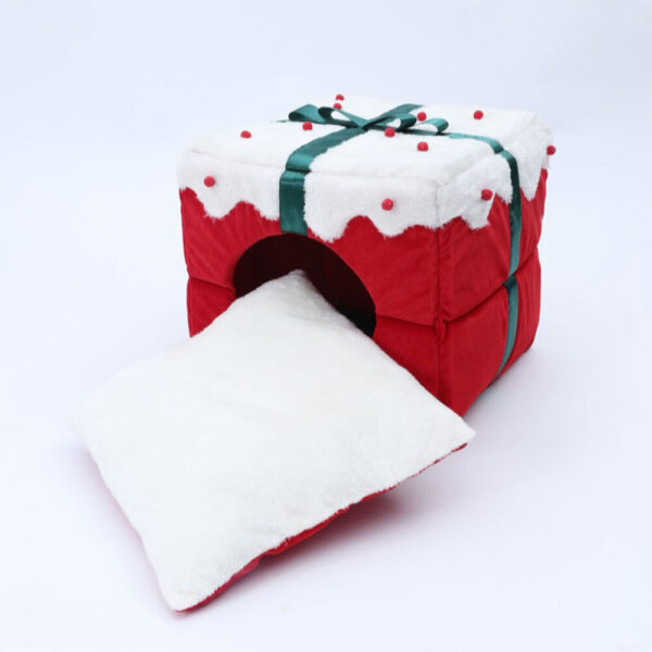 Christmas Gift Box Warm Sleeping Semi-Enclosed Cave Dog & Cat Bed - Image 6