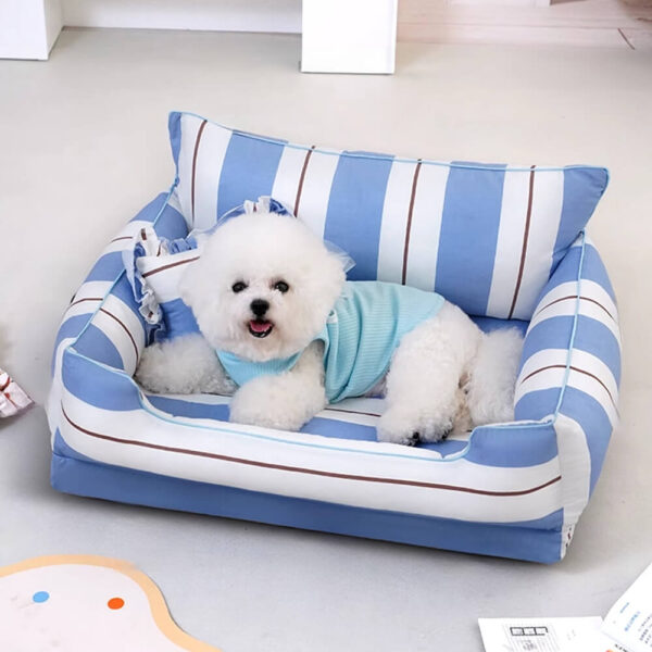Cotton Full-Surround Dog & Cat Sofa Bed with Pillow - Image 4