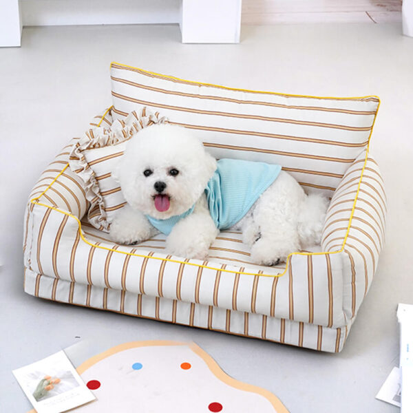 Cotton Full-Surround Dog & Cat Sofa Bed with Pillow - Image 3