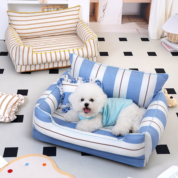 Cotton Full-Surround Dog & Cat Sofa Bed with Pillow - Image 2