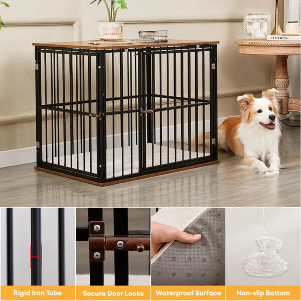 Indoor Wooden Dog Crate Furniture Multifunctional Table With Double Doors - Image 4