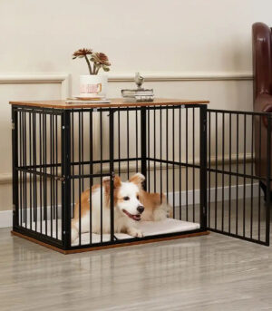 Indoor Wooden Dog Crate Furniture Multifunctional Table With Double Doors