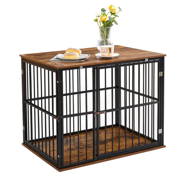 Indoor Wooden Dog Crate Furniture Multifunctional Table With Double Doors - Image 8