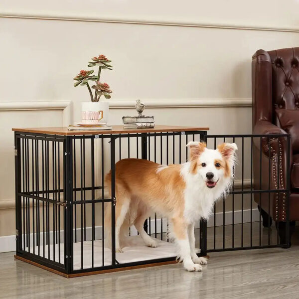 Indoor Wooden Dog Crate Furniture Multifunctional Table With Double Doors - Image 2