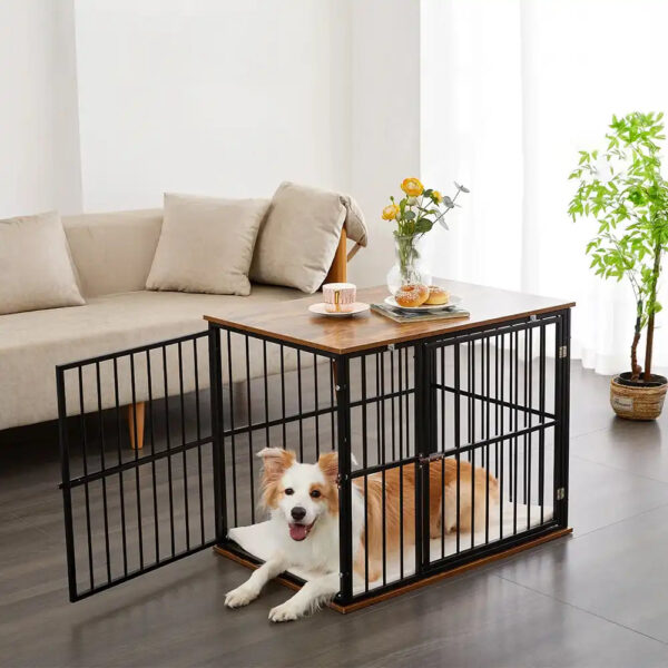 Indoor Wooden Dog Crate Furniture Multifunctional Table With Double Doors - Image 6