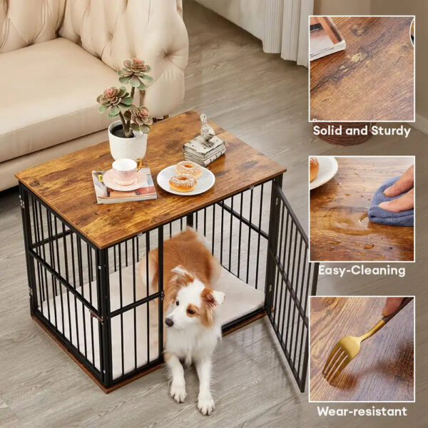 Indoor Wooden Dog Crate Furniture Multifunctional Table With Double Doors - Image 3