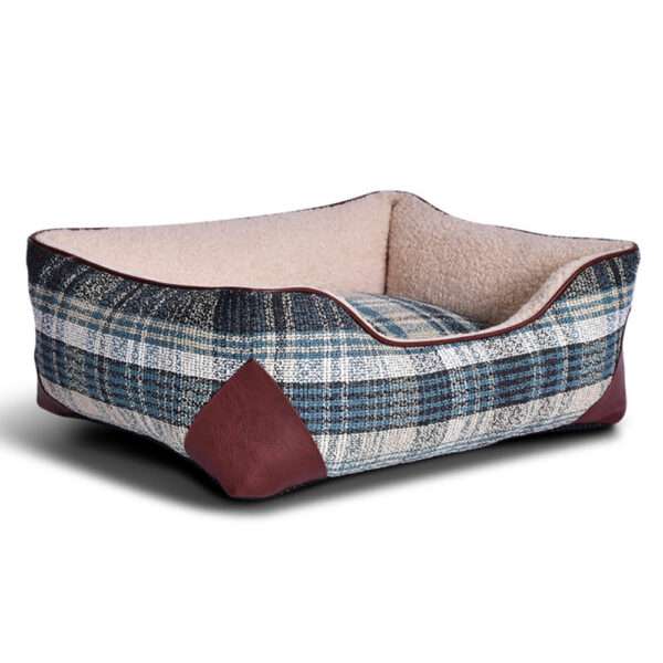Square Vintage Plaid Faux Sherpa PU Leather Dog & Cat Bed - Image 8
