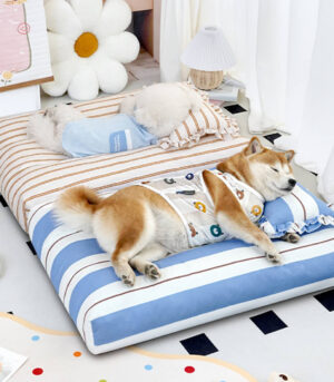 Striped Cotton Thick Padded & Soft Dog Pillow Bed