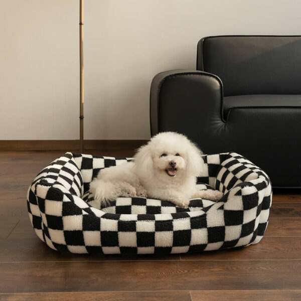 Stylish Checkerboard Warmth Removable Washable  Dog Sofa Bed - Image 2