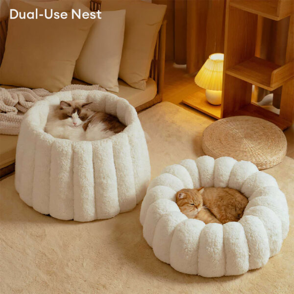 Warm Skin-Friendly Full Support Multi-Purpose Semi-Enclosed Cat Bed - Image 3