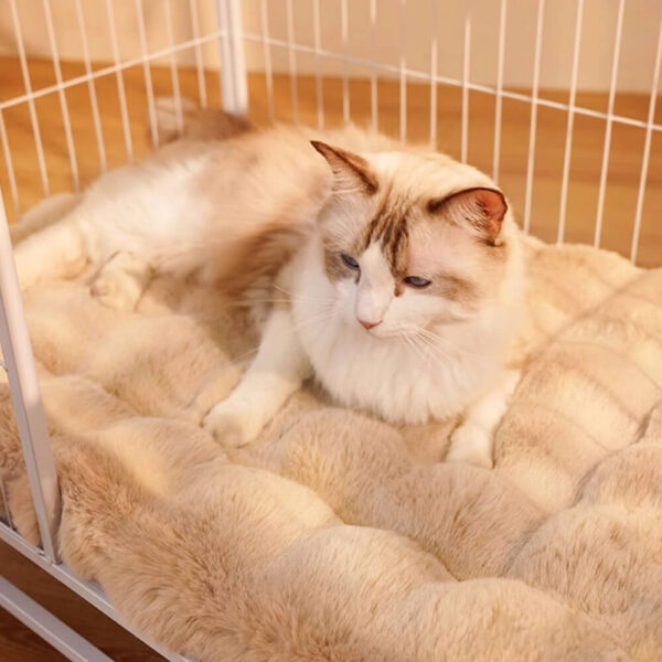 Wave Pattern Ultra Soft Faux Rabbit Fur Dog & Cat Mat With Pet Pillow - Image 2
