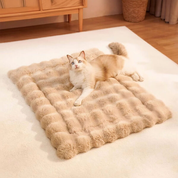 Wave Pattern Ultra Soft Faux Rabbit Fur Dog & Cat Mat With Pet Pillow - Image 11