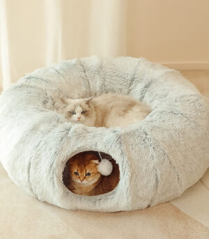 2 in 1 Foldable Indoor Soft Round Cat Tunnel Bed
