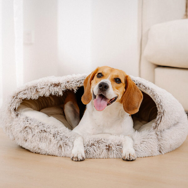 Calming Plush Semi-Enclosed Pet Nest Pita Bed For Dogs - Image 2