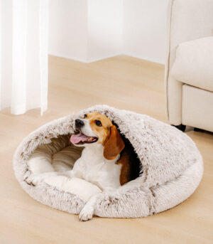 Calming Plush Semi-Enclosed Pet Nest Pita Bed For Dogs