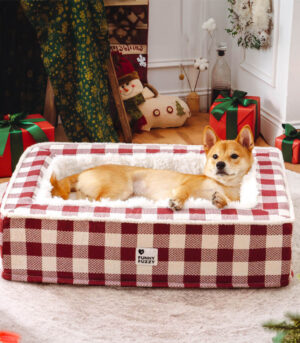 Festive Classic Tartan Cozy Dog Anti-Anxiety Calming Bed