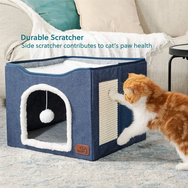 Wholesale Manufacturer Functional Foldable Cat Bed House with Scratch - Image 5