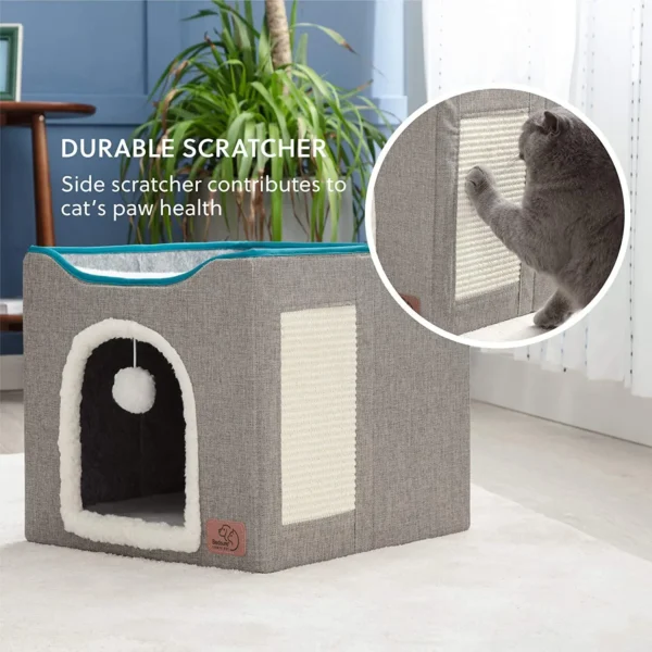 Wholesale Manufacturer Functional Foldable Cat Bed House with Scratch - Image 6