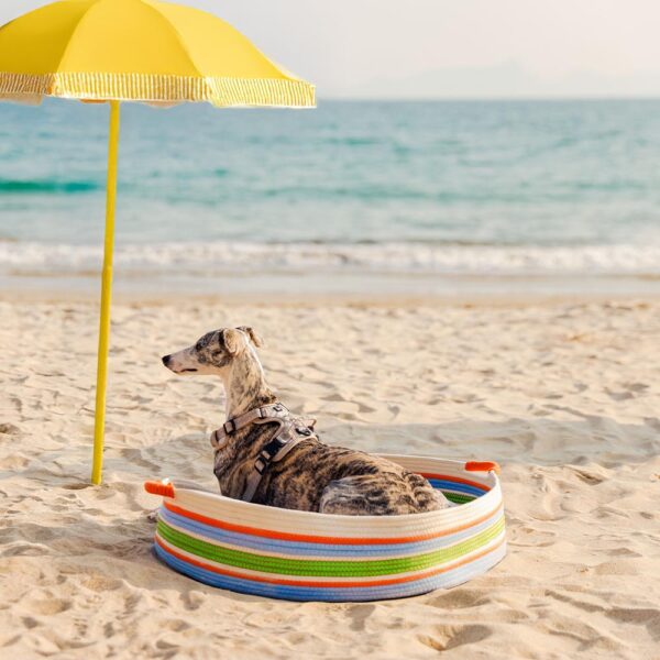 Handcrafted Stripe Calming Pet Bed - Timeless Nest - Image 11
