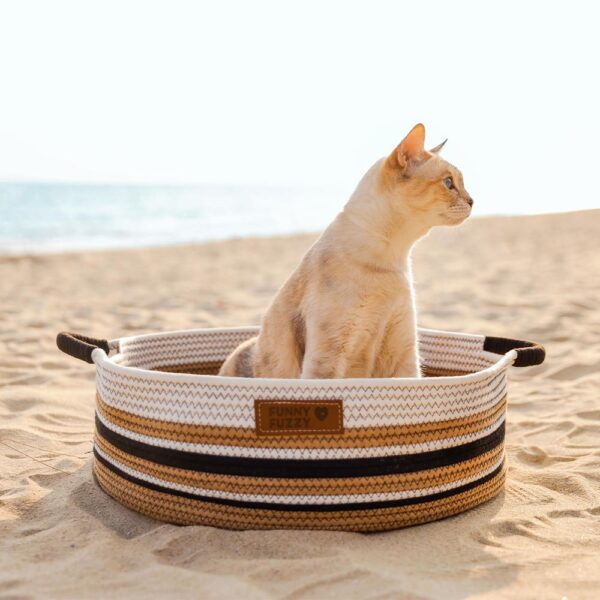 Handcrafted Stripe Calming Pet Bed - Timeless Nest - Image 13
