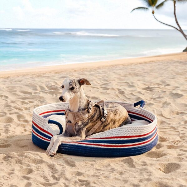 Handcrafted Stripe Calming Pet Bed - Timeless Nest - Image 2