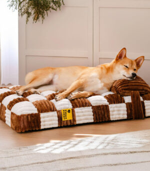 Handmade Plush Chessboard Orthopedic Support Dog Bed with Pillow
