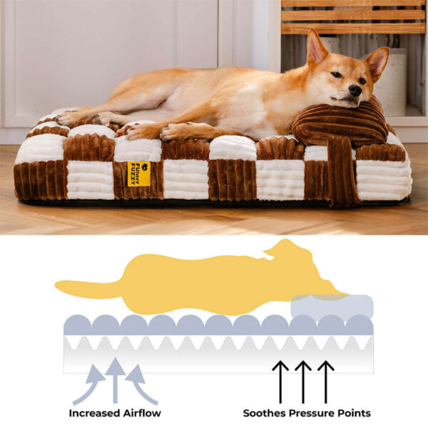 Handmade Plush Chessboard Orthopedic Support Dog Bed with Pillow - Image 6