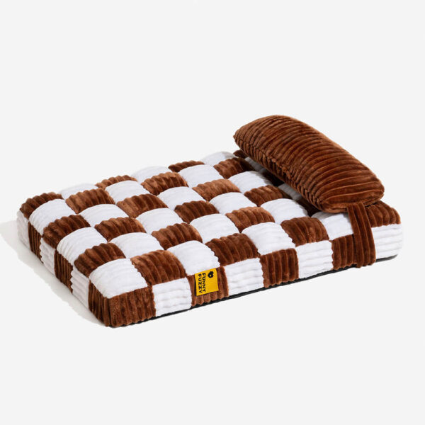 Handmade Plush Chessboard Orthopedic Support Dog Bed with Pillow - Image 16