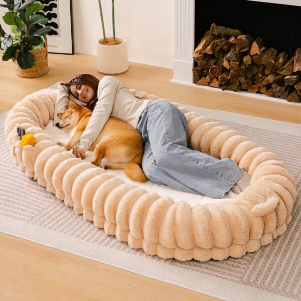 Plush Fluffy Large Orthopedic Human-Dog Bolster Bed - Image 2