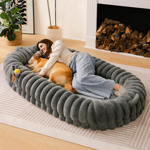 Plush Fluffy Large Orthopedic Human-Dog Bolster Bed - Image 12