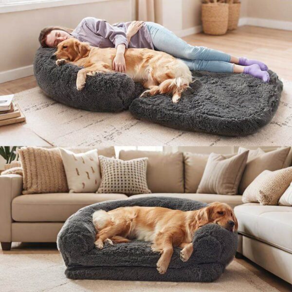 Plush Fluffy Large Orthopedic Human-Dog Bolster Bed - Image 32