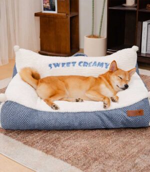 Plush Washable Bolster Dog Sofa Bed - Sweet Creamy