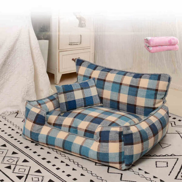 Vintage Plaid Warm Removable Washable Dog & Cat Sofa Bed Matching Blanket Pillow - Image 9
