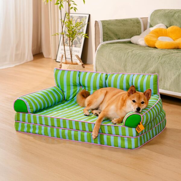 Stripe Waterproof Foldable Large Dog Sofa Bed - Sunny Siesta - Image 16