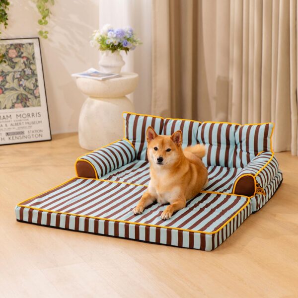 Stripe Waterproof Foldable Large Dog Sofa Bed - Sunny Siesta - Image 19