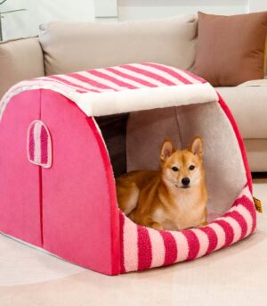Trendy Striped House Orthopedic Dog Bed - Cozy Hideaway