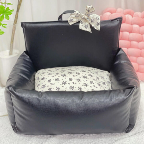 Vintage Floral Faux Leather Waterproof Anti-Scratch Puppy Dog Bed - Image 9